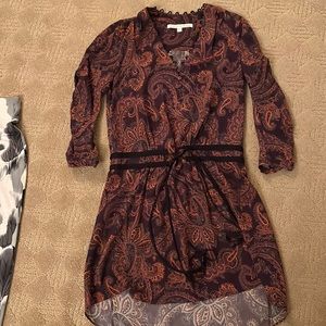 Veronica Beard burgundy, black, and coral dress